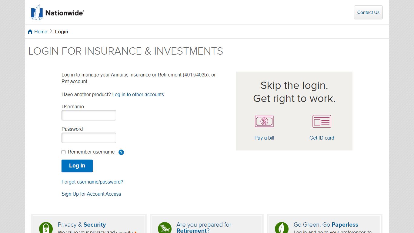 Login for Insurance & Investments | Nationwide.com